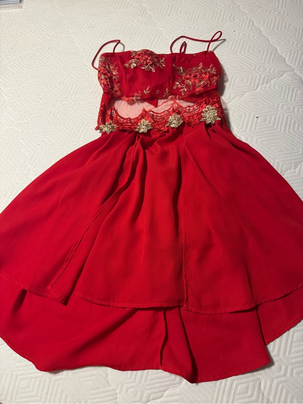 Lucy in the Sky Red Romper Dress with Gold Embellishment